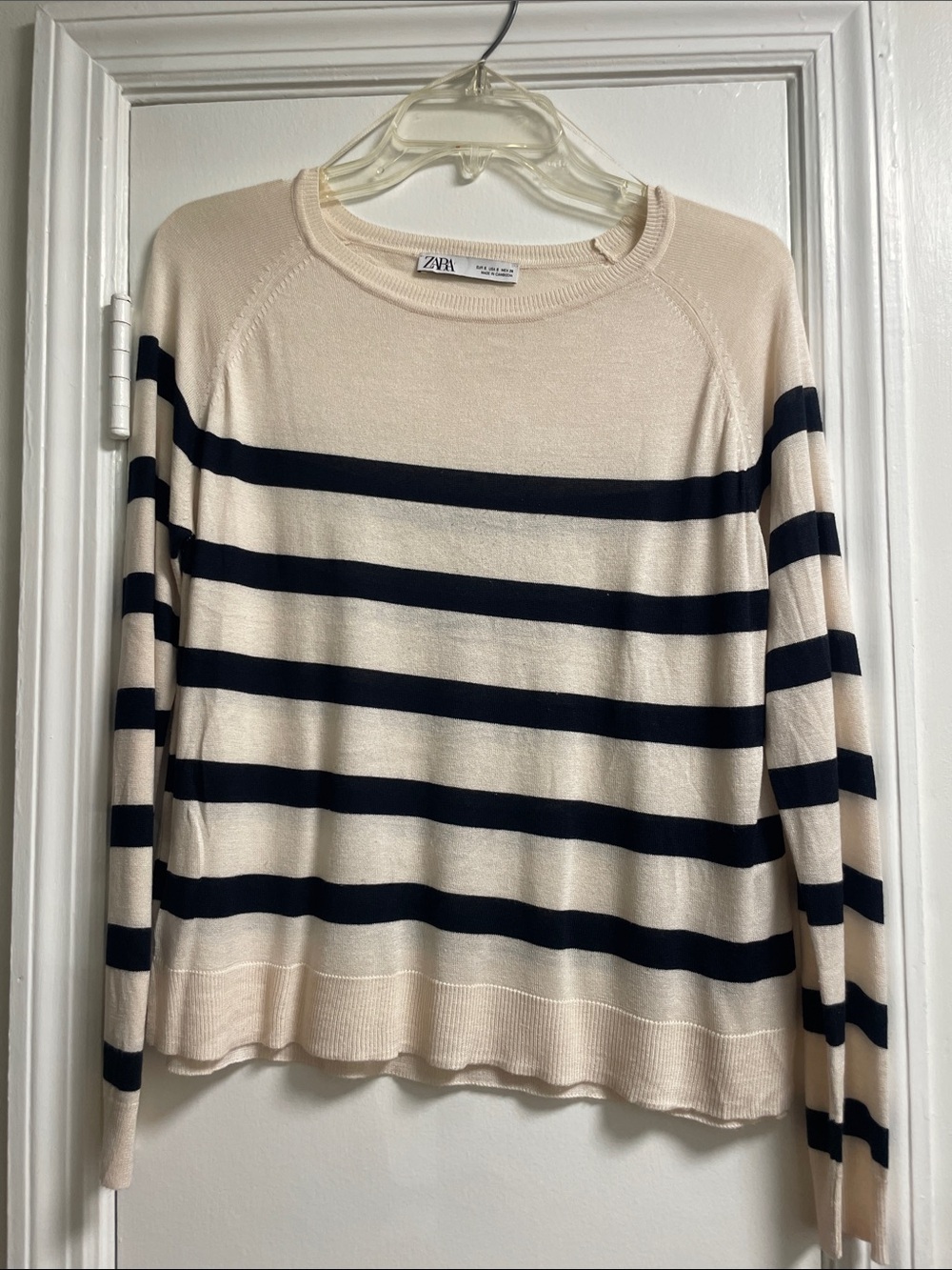 Zara Cream and Black Striped Long Sleeve Knit Top
